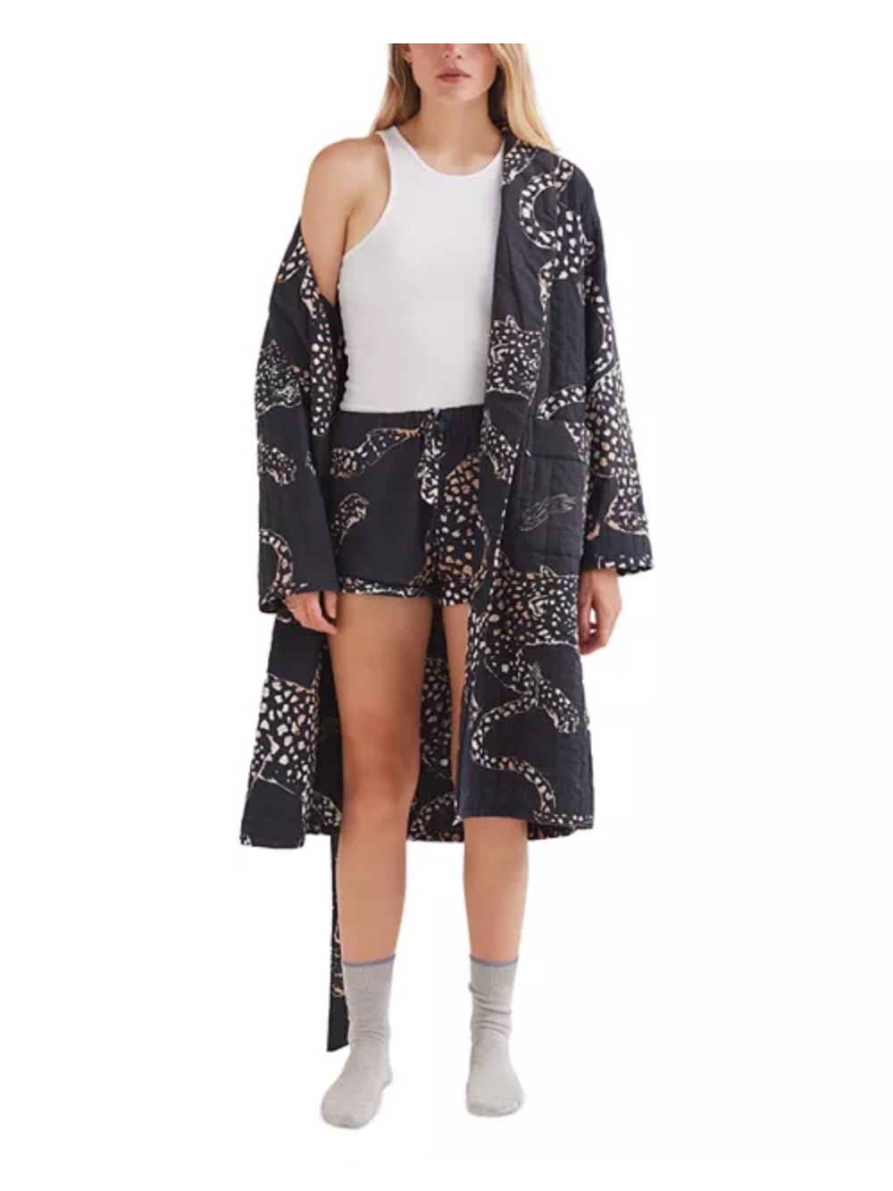 Desmond & Dempsey - Jag Print Quilted Robe (Navy)